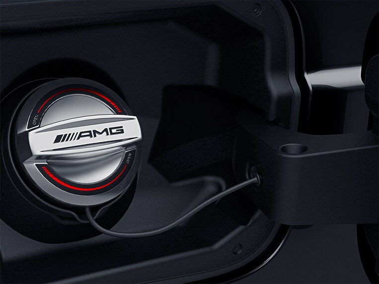 De speciale AMG-tankdop van de SL Roadster van Mercedes-AMG