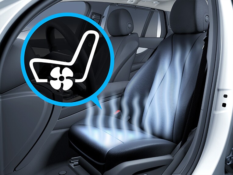 Een illustratie van de stoelventilatie/-verwarming voor bestuurder en voorpassagier in de Mercedes-AMG SL Roadster.