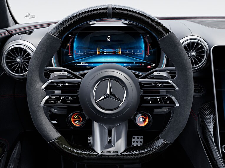 AMG Performance-stuurwiel in carbondesign/microvezel MICROCUT in de nieuwe Mercedes-AMG SL 63 S E PERFORMANCE.