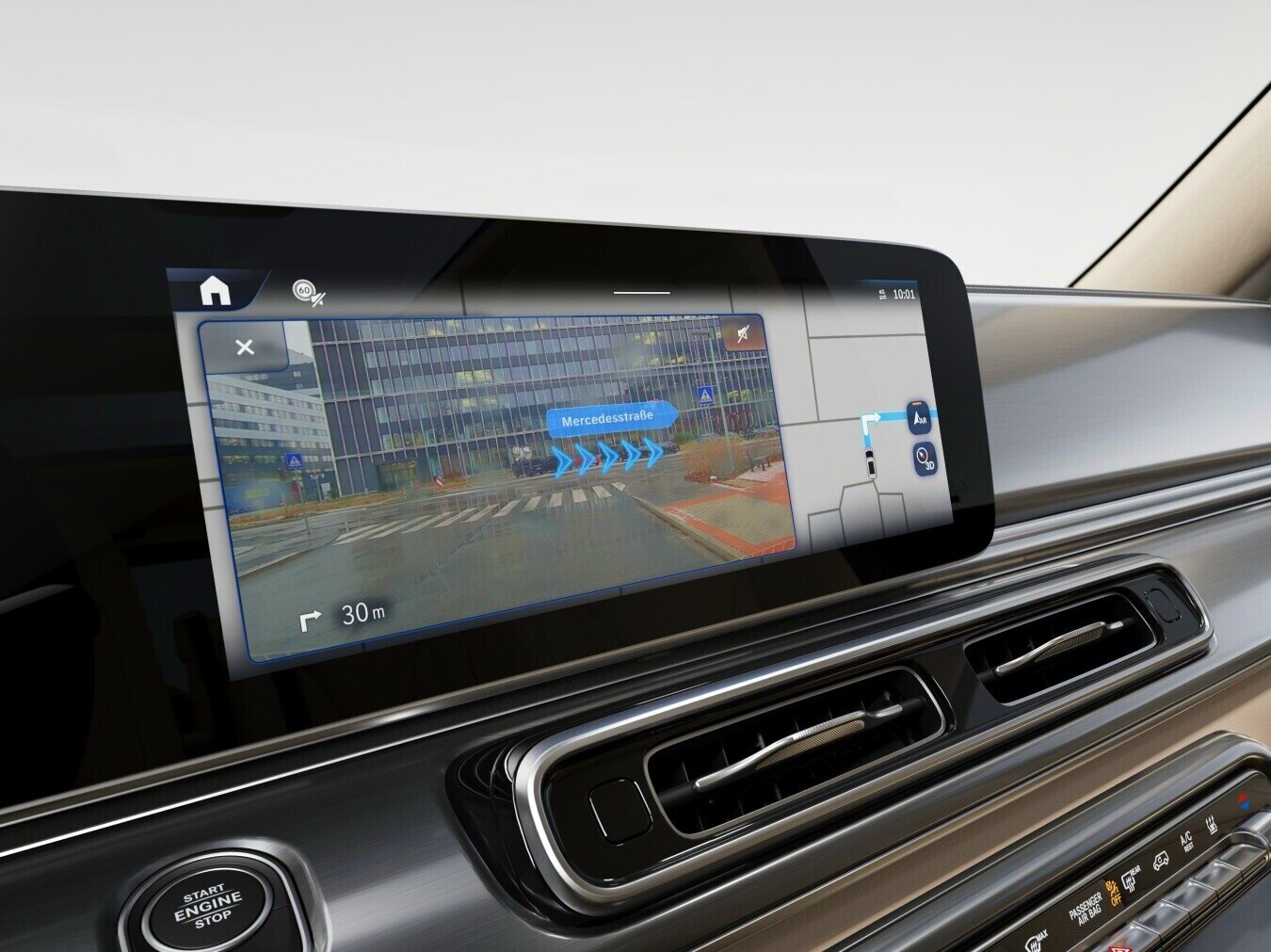 MBUX augmented reality voor de navigatie van de Mercedes-Benz V-Klasse.