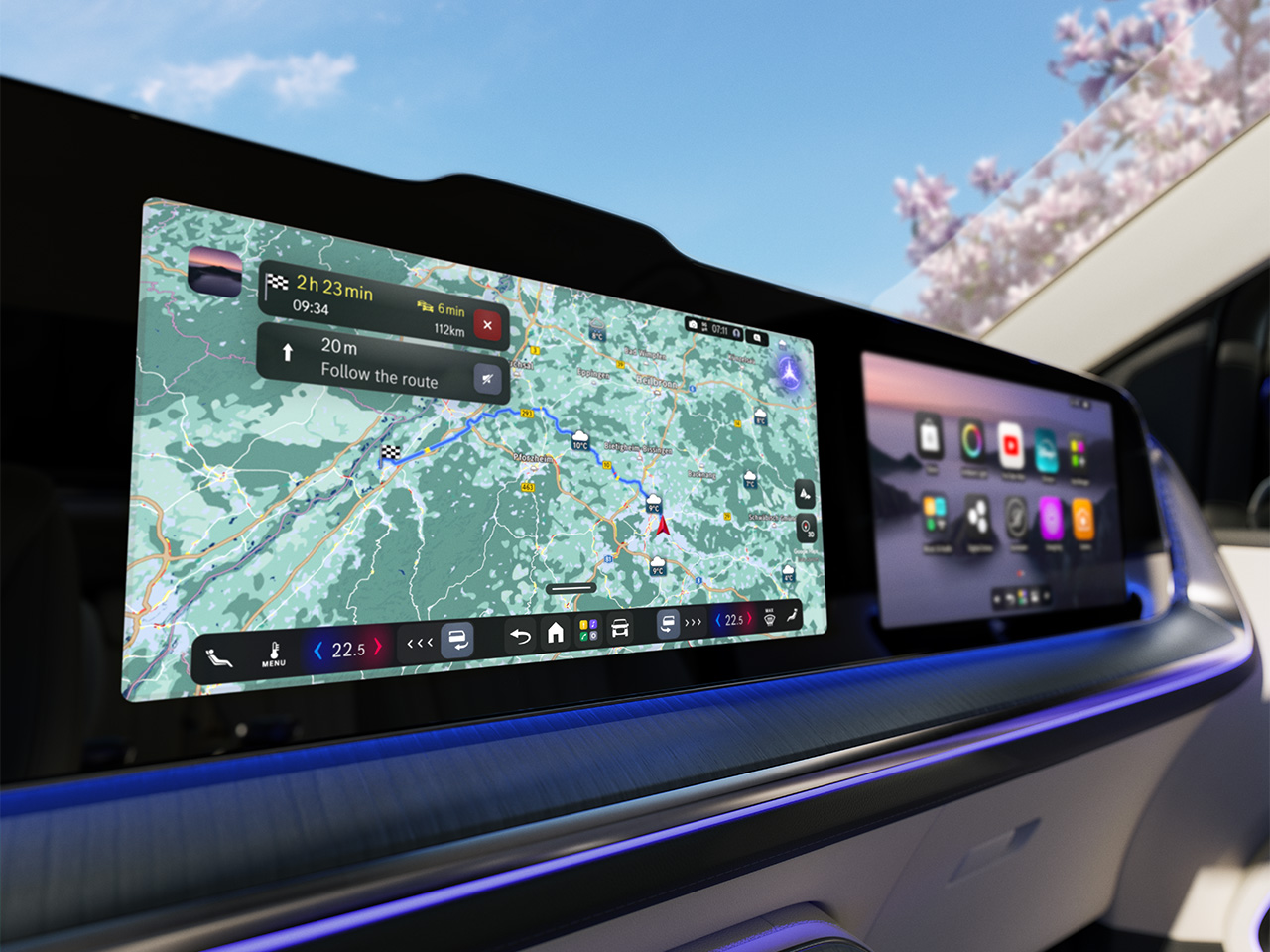 MBUX met Digitale extra's | VLE | Mercedes-Benz De MBUX met verschillende Digitale extra's zoals de MBUX Virtual Assistant, MBUX Navigation en GUARD 360° wordt getoond.