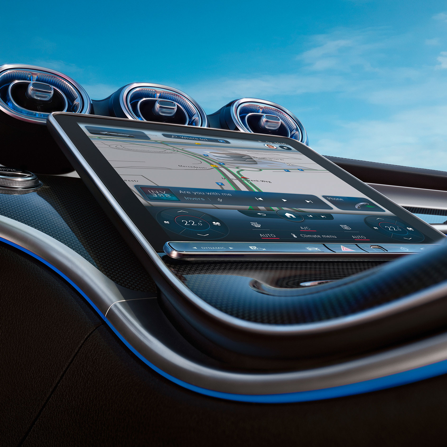 MBUX zero layer: voordelen De afbeelding toont het touchdisplay van de nieuwe Mercedes-Benz C-Klasse.
