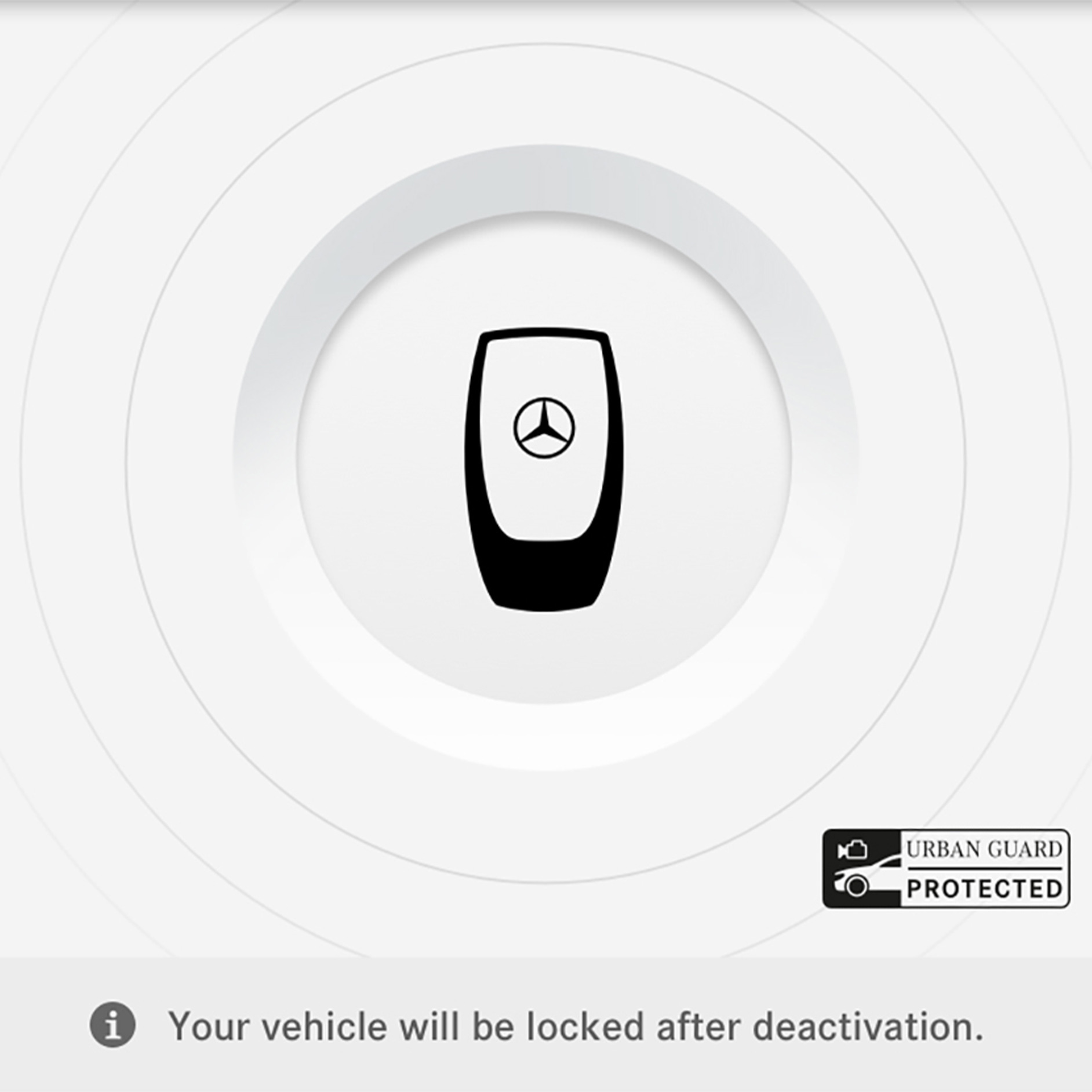 Sleuteldeactivering | GUARD 360˚ | Mercedes me Op een smartphone wordt het menu van het digitale extra 'Sleuteldeactivering' weergegeven.