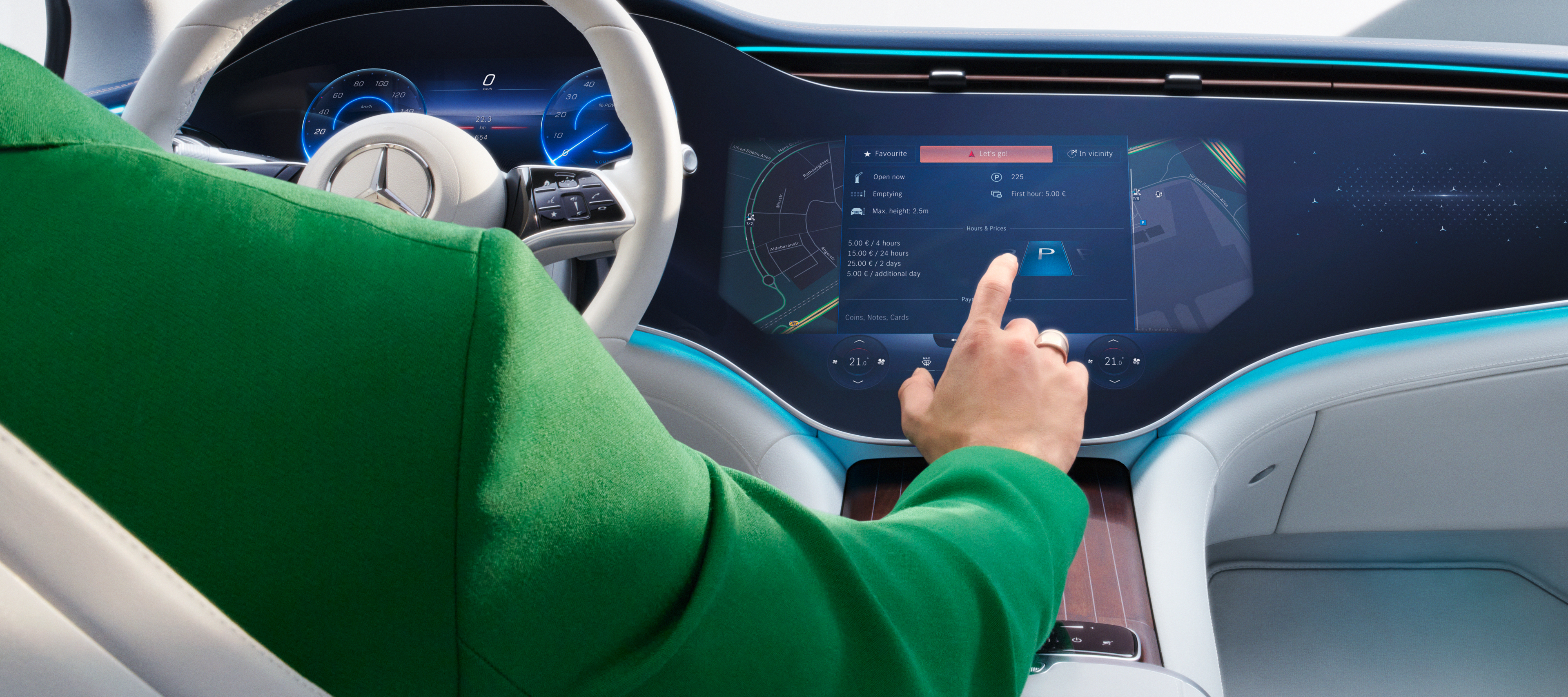 Mercedes mij ID | Mercedes-Benz Op het display van het MBUX multimediasysteem in een Mercedes-Benz worden Digitale extra's geselecteerd