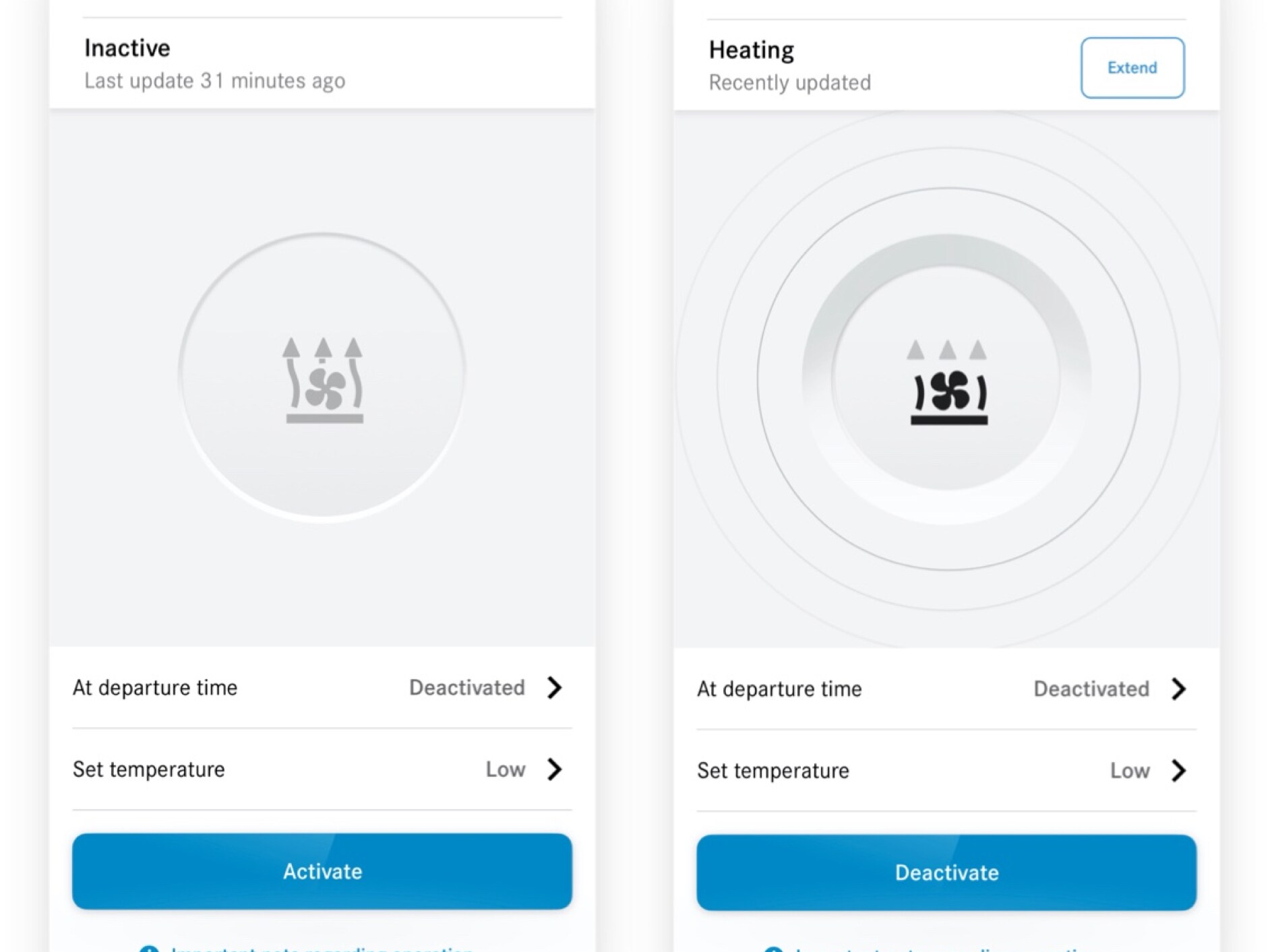 Op een smartphone wordt met de Digitale extra 'Standverwarming/-ventilatie' de temperatuur ingesteld.