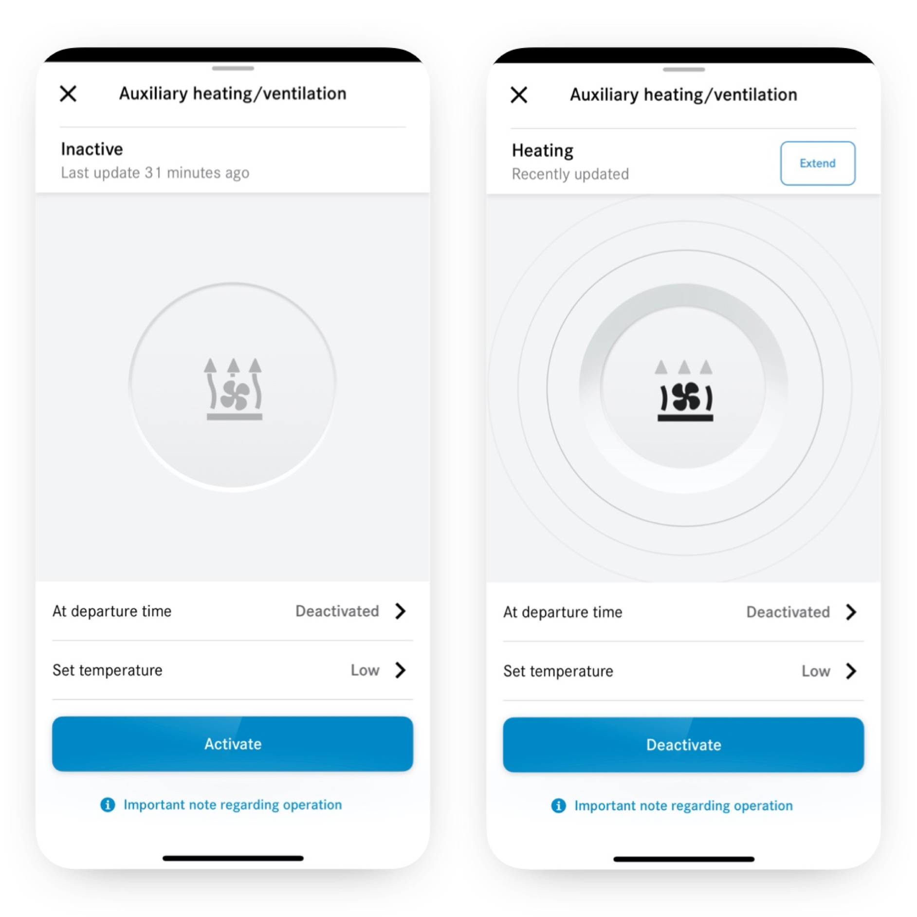 Standverwarming/-ventilatie | Remote | Mercedes-Benz Op een smartphone wordt met de Digitale extra 'Standverwarming/-ventilatie' de temperatuur ingesteld.