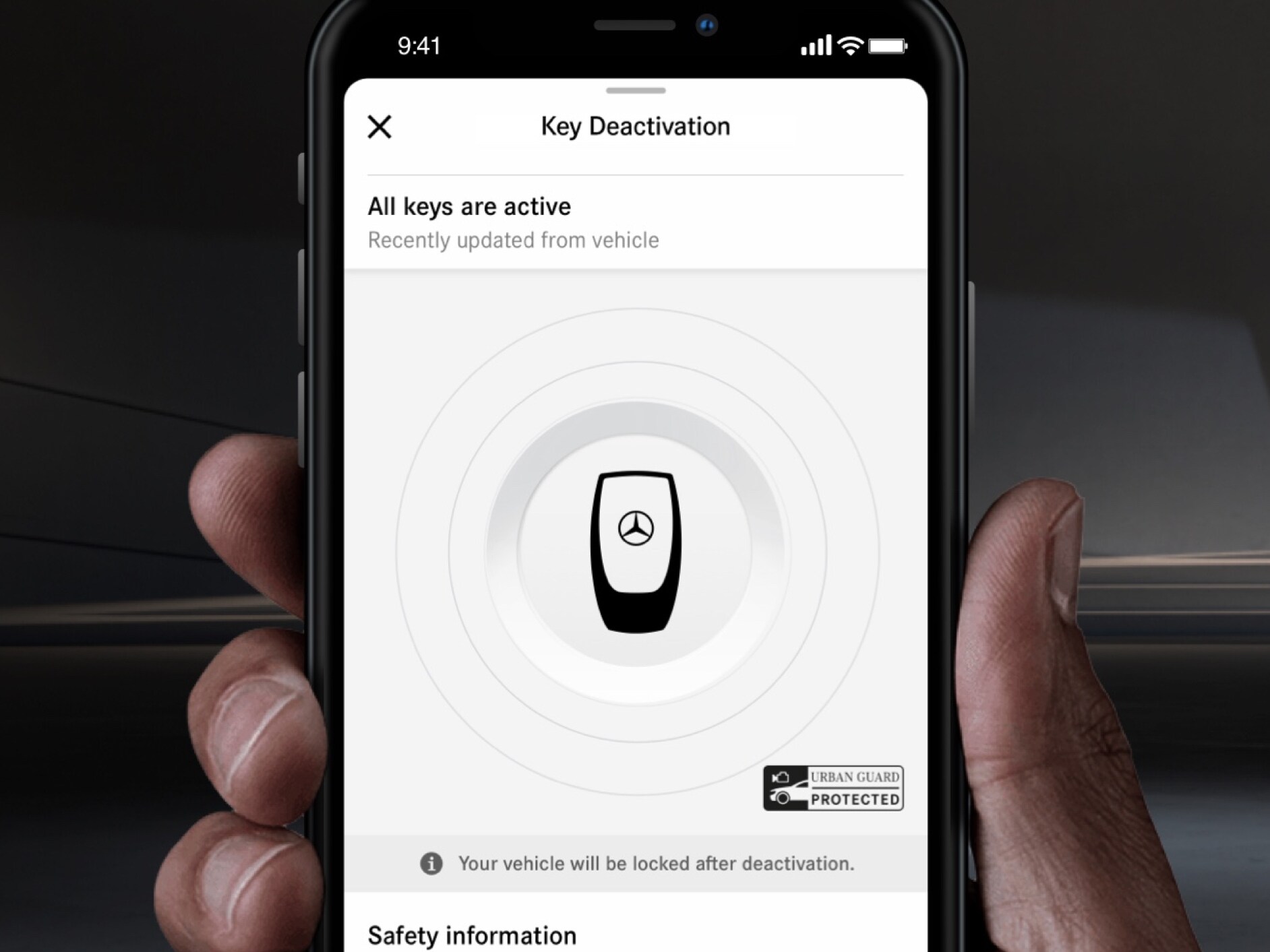 Op een smartphone wordt het menu van het digitale extra 'Sleuteldeactivering' weergegeven.