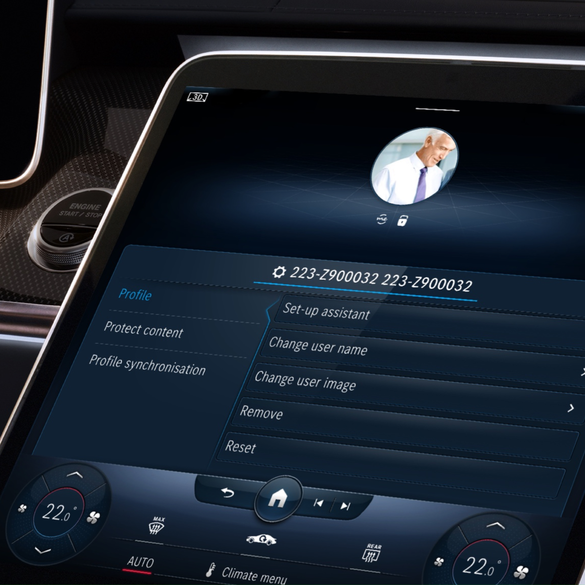 Personalisatie | Remote | Mercedes me Het display van het MBUX multimediasysteem toont het digitale extra 'Personalisatie'.