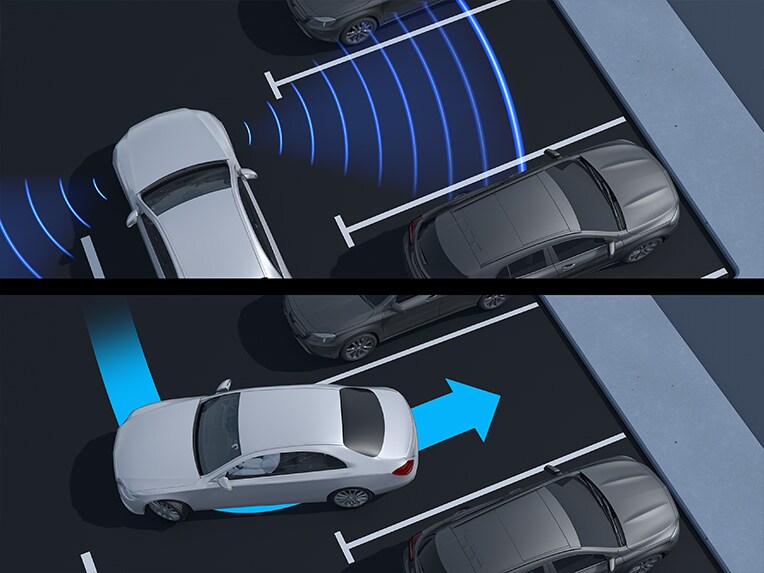 Werking van de actieve parkeerassistent met PARKTRONIC van Mercedes-Benz.