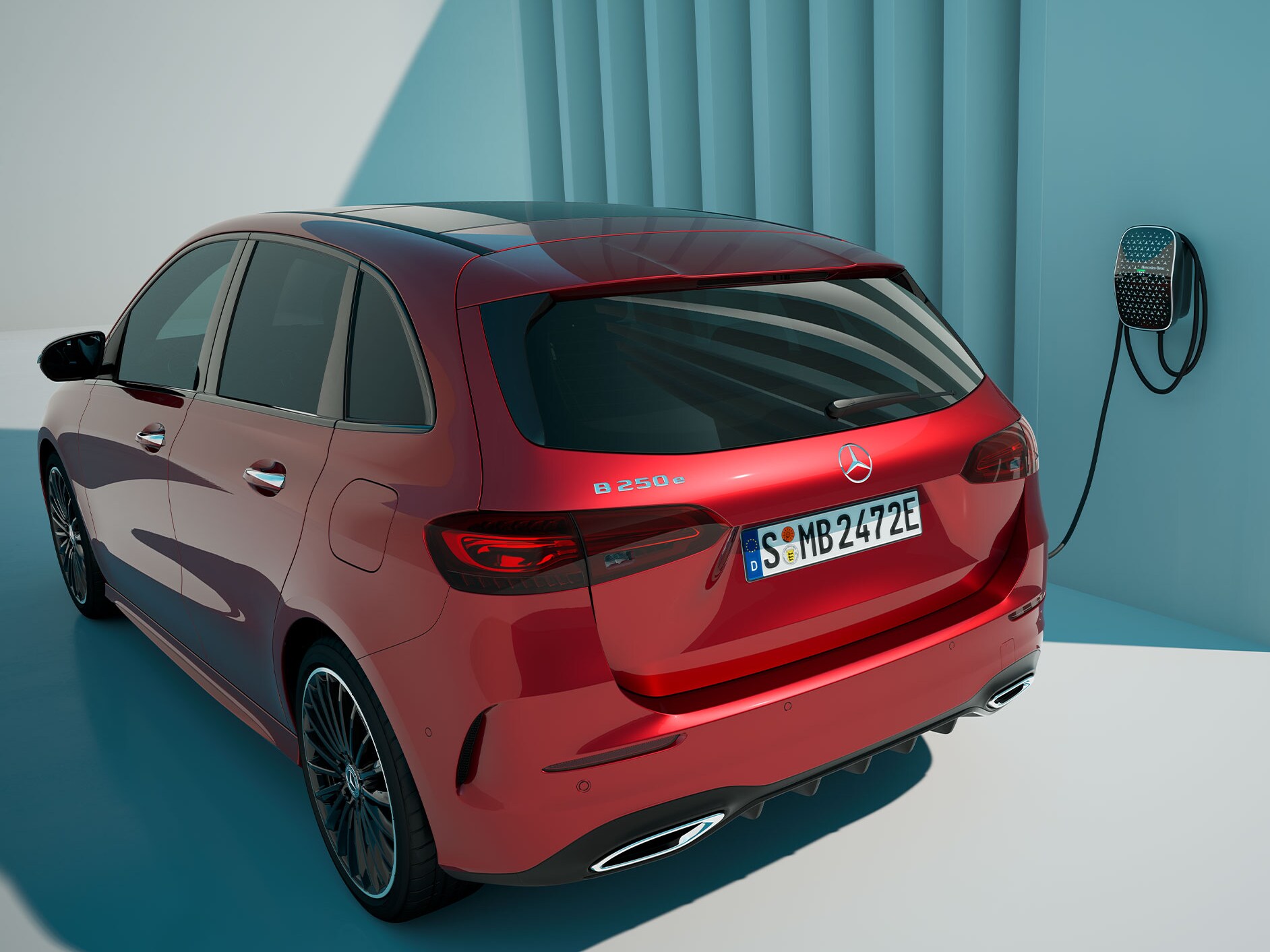 Schuin achteraanzicht van de Mercedes-Benz A-Klasse.