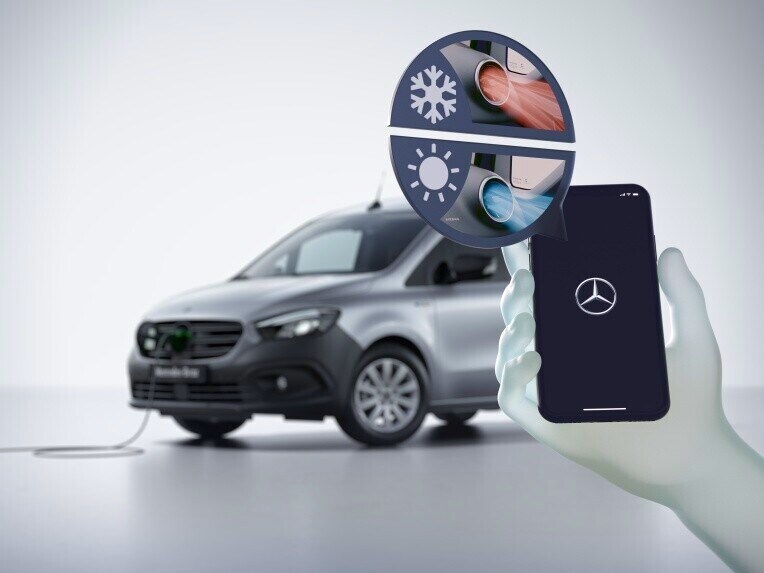 Klimaatregeling vooraf in de Mercedes-Benz eCitan Gesloten Bestelwagen.