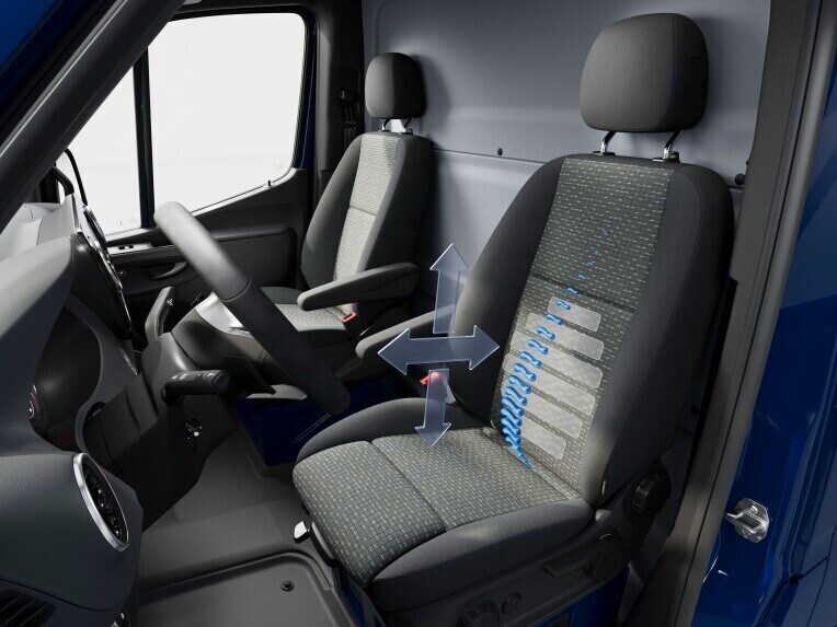 De lendensteun voor de bestuurders- en bijrijdersstoel in de Mercedes-Benz eSprinter Gesloten Bestelwagen.
