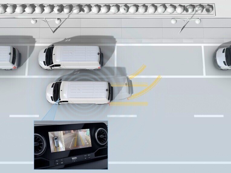 Het parkeerpakket met 360°-camera voor de Mercedes-Benz eSprinter Gesloten Bestelwagen.