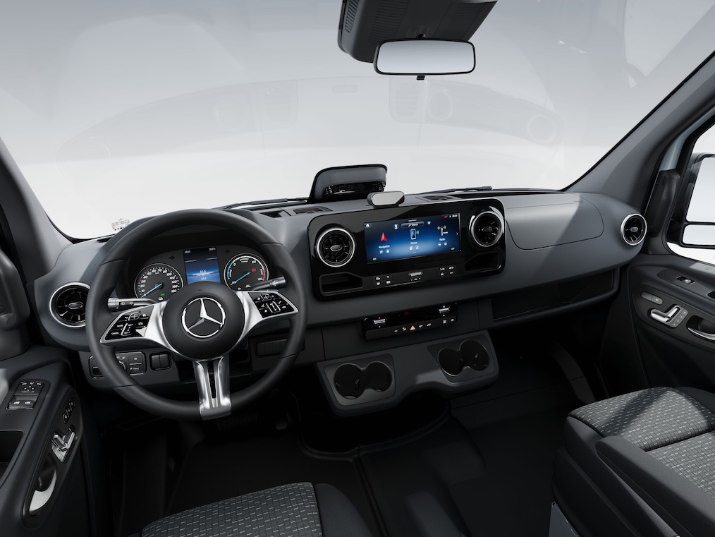 Het bestuurderscompartiment van de Mercedes-Benz eSprinter Chassis.