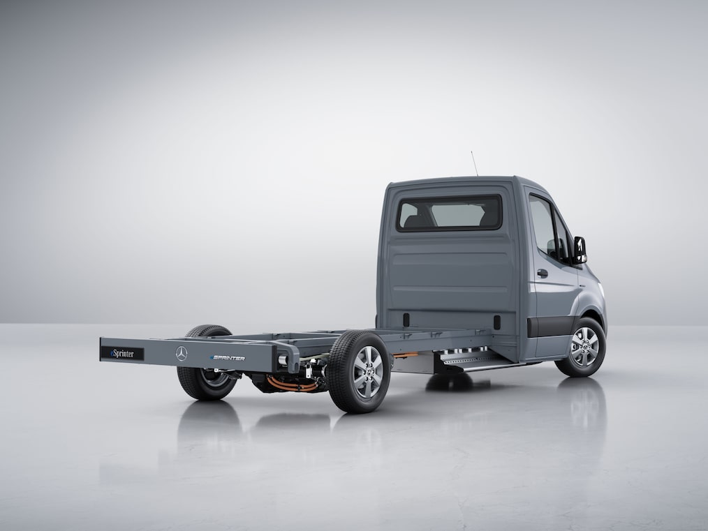 De achterzijde van de Mercedes-Benz eSprinter Chassis.