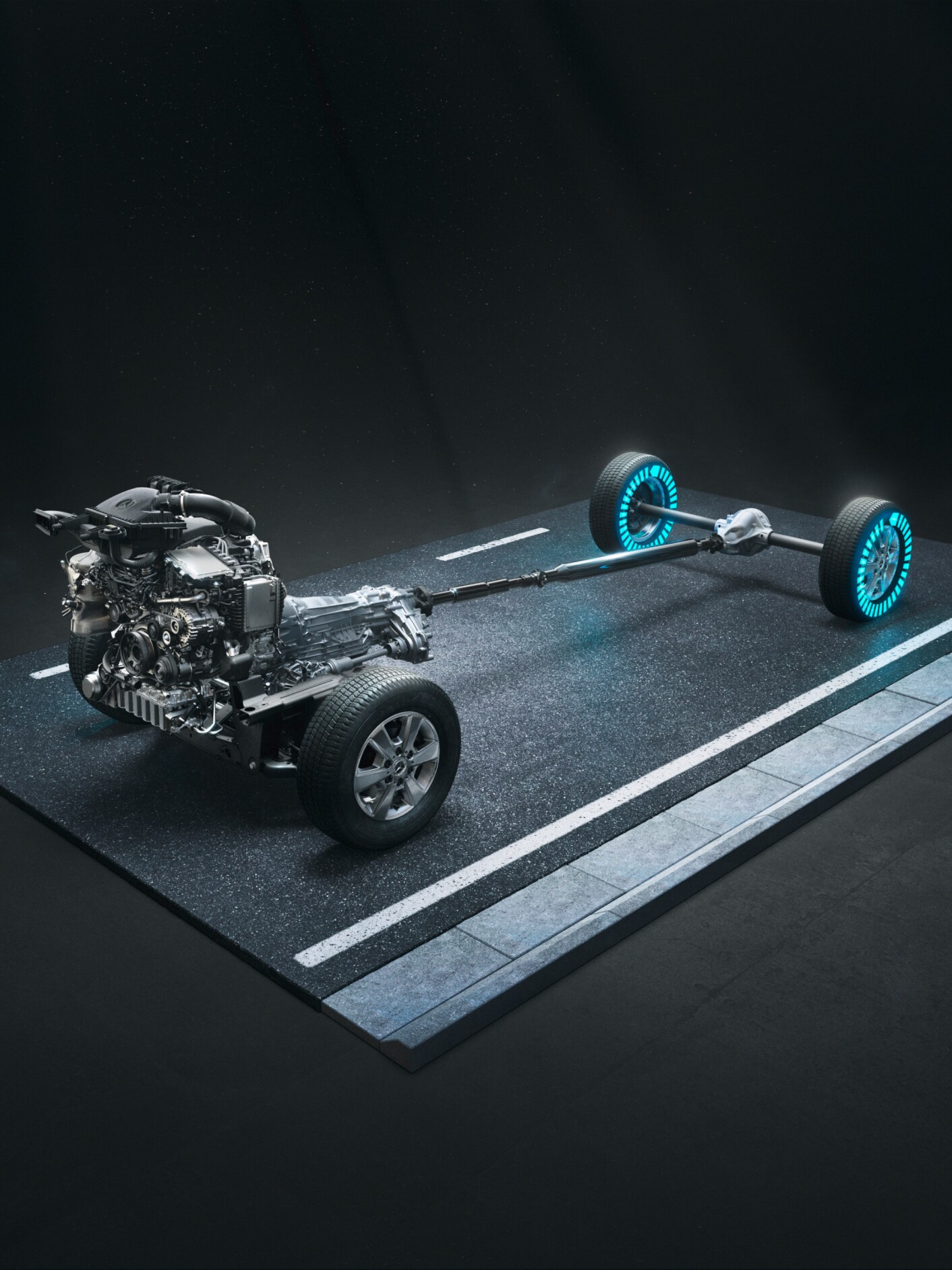 De 4x4 vierwielaandrijving met koppel op aanvraag van de Sprinter Chassis-cabine.