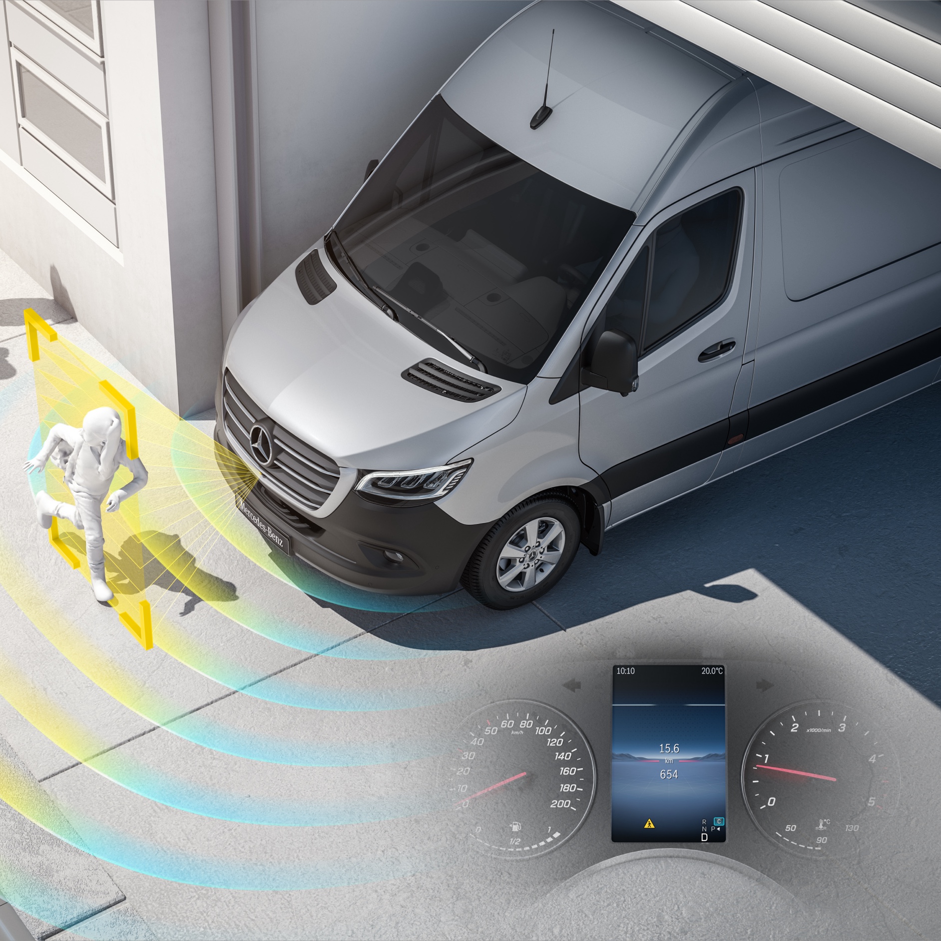 Wegrij-informatie-assistent systeem (MOIS) | Sprinter Gesloten bestelwagen | Mercedes-Benz Het wegrij-informatie-assistent systeem (MOIS) voor de Mercedes-Benz Sprinter Gesloten Bestelwagen.