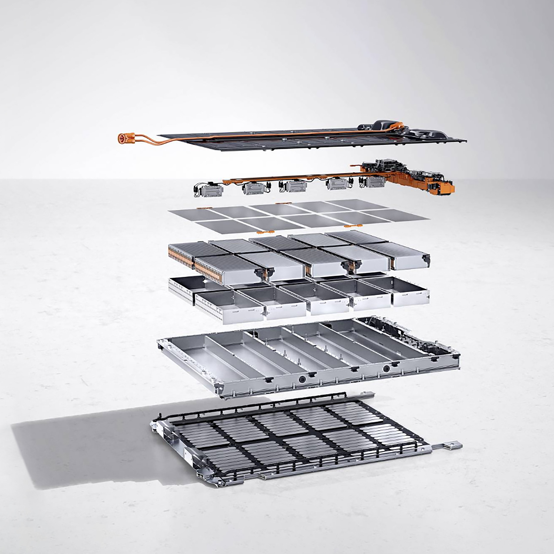 Mercedes-Benz | Service voor elektrische voertuigen | Batterijcertificaat Een illustratie van een batterij in lagen ter symbolisering van elektrische service.