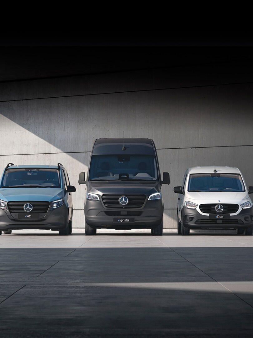 Het assortiment elektrische voertuigen van Mercedes-Benz Bedrijfswagens.