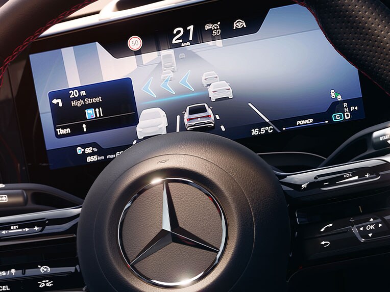 De MBUX Surround Navigatie van de CLA met EQ Technologie van Mercedes-Benz.